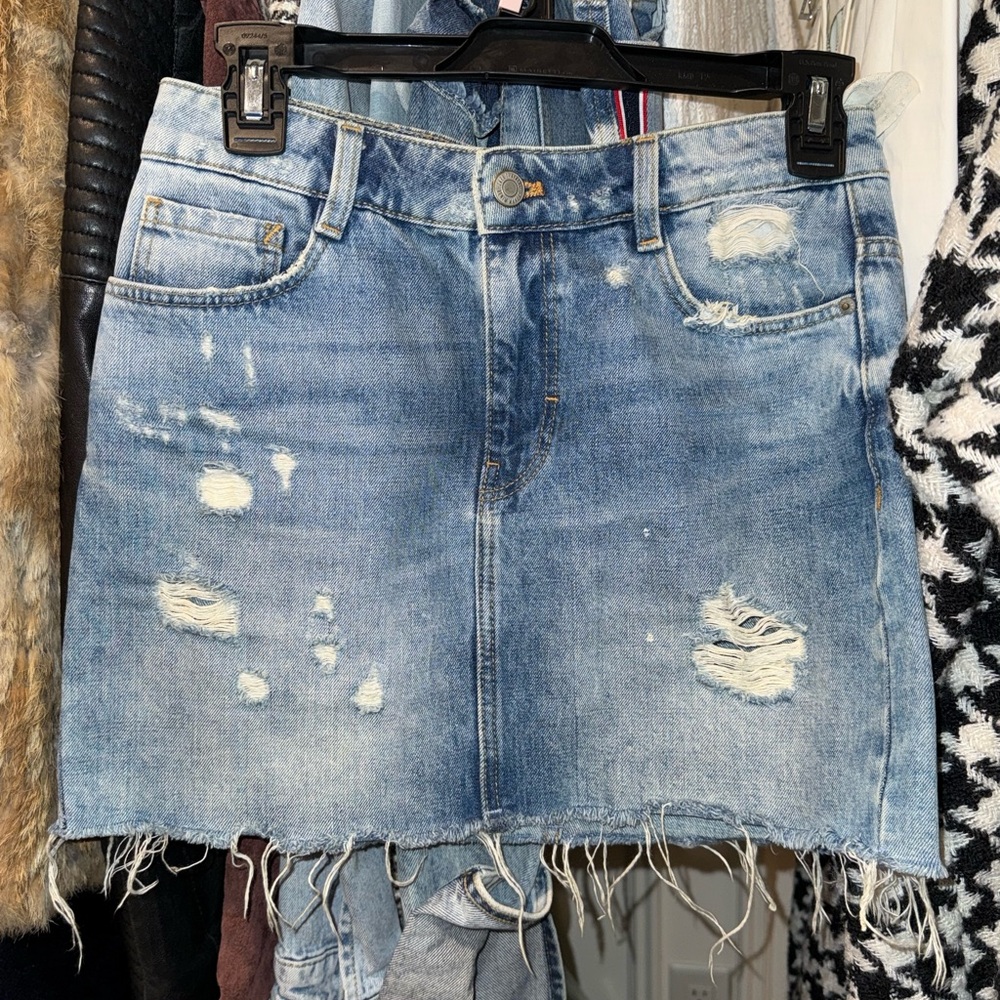 Zara Distressed Denim Mini Skirt